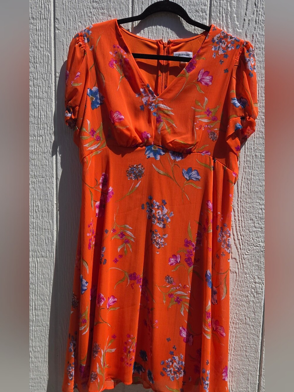 Calvin Klein Orange Floral V-Neck Midi Dress